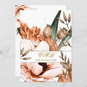 Convites 90 Birthday Dourado Terracotta Oranger Elegante Fl