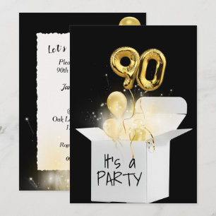 Convites 90 Birthday Dourados Balões em Branco
