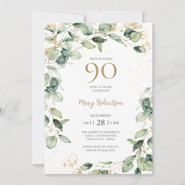 Convites 90 Birthday Eucalyptus (Frente)