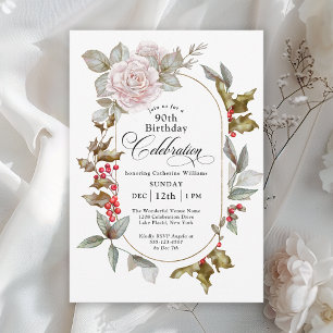 Convites 90 Birthday Feminine Floral dezembro inverno