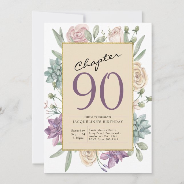 Convites 90 Birthday Floral Surprise Party (Frente)