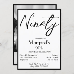 Convites 90 Birthday Foto Elegante Monograma Aniversário In