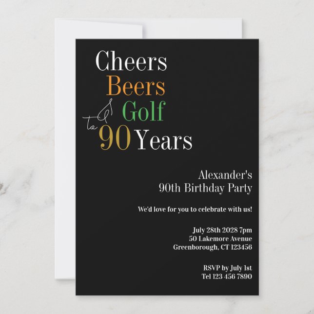 Convites 90 Birthday Golf Cheers Party (Frente)
