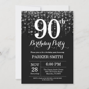 Convites 90 Birthday Invitation Silver Glitter