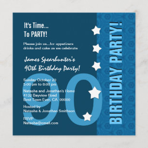 Convites 90 Birthday Modern Hues de Blue Funny D90B