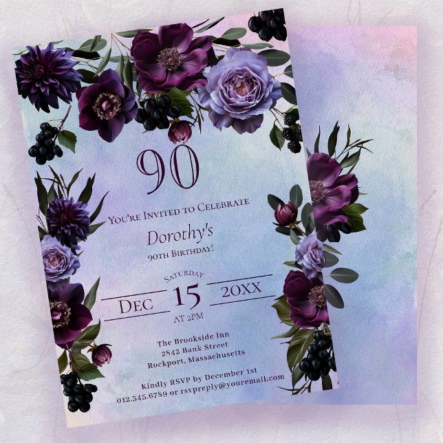 Convites 90 Birthday Moody Purple Gothlower (Criador carregado)