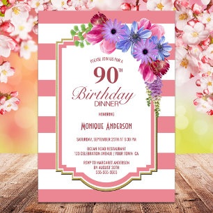 Convites 90 Birthday - Partido de Janto Floral Riscado a Ro