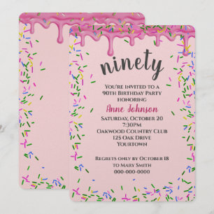 Convites 90 Birthday Pink Iching E Sprinkles