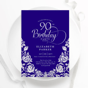 Convites 90 Birthday Rosas de Prata Roxo