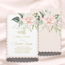 90 Birthday Watercolor Floral Elegante Rosa Rosa