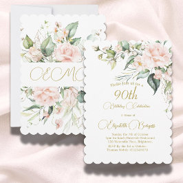 Convites 90 Birthday Watercolor Floral Monograma Elegante