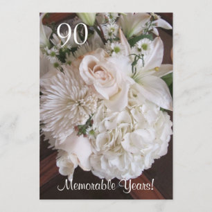 Convites 90 Celebração de Aniversário/Floral Branco Eleg
