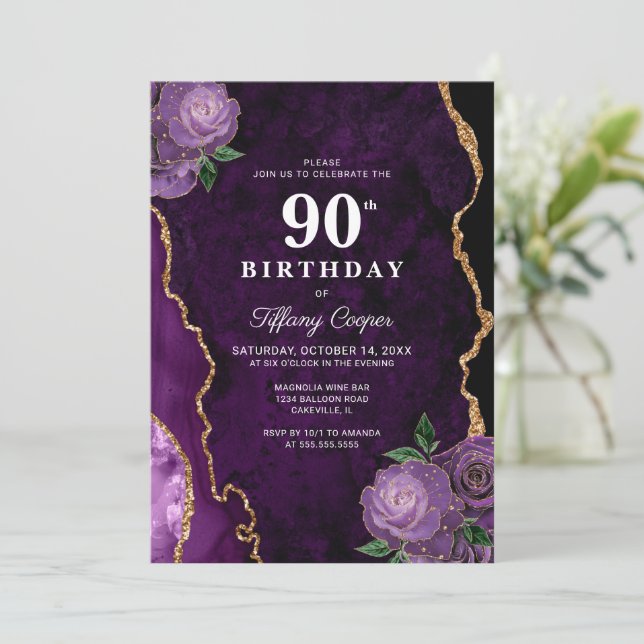 Convites 90 de Agate Roxo Dourado (Em pé/Frente)