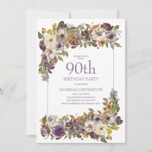 Convites 90 de Aniversário da Folhagem Amarelo Roxo
