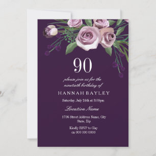 Convites 90 de Aniversário de Rosa de Plum Roxo