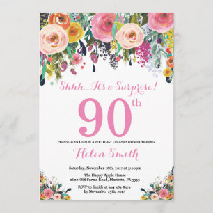 Convites 90 De Aniversário De Surpresa Floral Rosa
