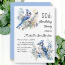 90 de Aniversário do Blue Jay Bird Flowers