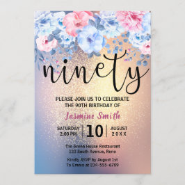 Convites 90 de Aniversário do Moderno Floral Dourado