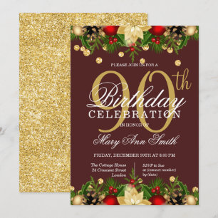 Convites 90 de Natal Dourado e Borgonha