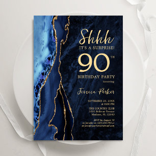 Convites 90 de Surpresa de Agate Dourado Azul marinho Anive
