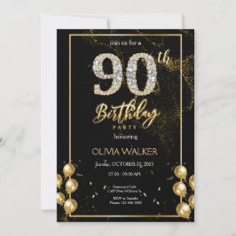 Convites 90 Diamond Black e Dourado Birday