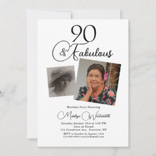 Convites 90 e Fabuloso Aniversário de 90 anos Foto com Scri