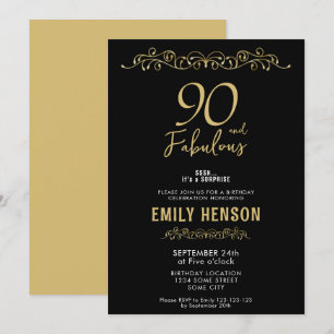 Convites 90 e Fabuloso Enfeite Dourado Aniversário de 90 an