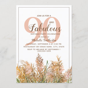 Convites 90 Fabuloso Capim das Pampas em Branco Aniversário