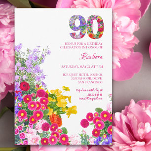 Convites 90 Festa de aniversário Floral Moderno 90 Anos