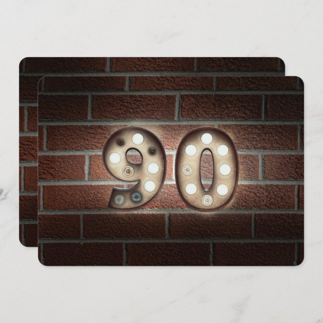 Convites 90 Festa de aniversário-marqueque luzes no tijolo (Frente/Verso)