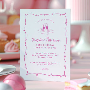 Convites 90 Festa de aniversário - Portal Whimsical Rosa