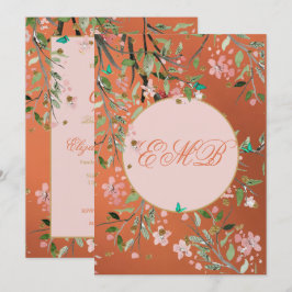 Convites 90 Floral Coral Elegante Cor-de-Rosa Monograma Ani