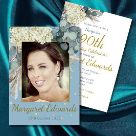 Convites 90 Floral Dourada Surpresa Elegante Foto Aniversár