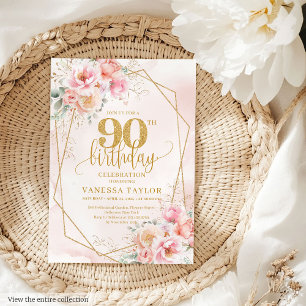 Convites 90 Floral Dourado, Cor-de-rosa-na moda pálido