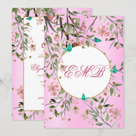 Convites 90 Floral Pink Chic Elegant Monograma - Aniversári