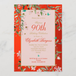 Convites 90 Floral Red Elegante rosa Dourado Aniversário