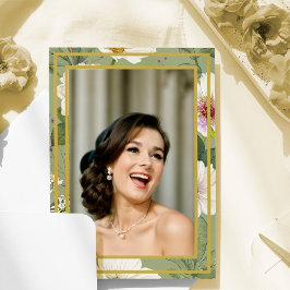 Convites 90 Foto: Dourada Floral Elegante Verde Aniversário