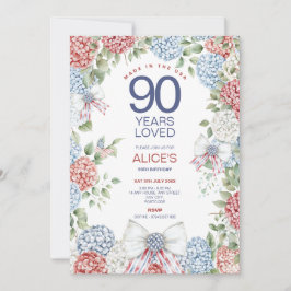 Convites 90 Milestone Birthday, 4 de julho Floral Editável