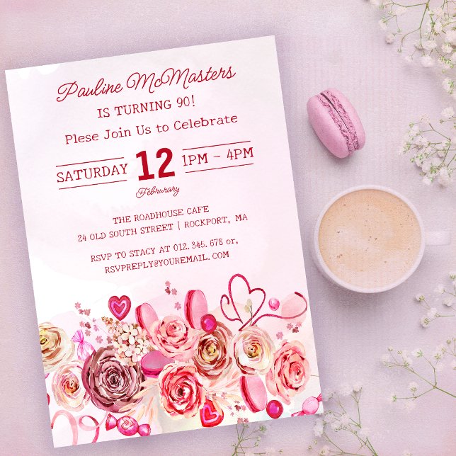 Convites 90 Rosa Rosa Rosa Suave e Suave Aniversário de Dia (Criador carregado)