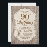 Convites 90 Rustic Aniversário Invocação Madeira<br><div class="desc">Rustic 90 Aniversário Convite Para O Fundo Da Madeira. Festa de aniversário adulta. Homem Aniversário Bash Convide. 13 16º 18º 20 21rua 30 40º 50º 60º 80 de 100º,  qualquer idade. Para mais personalização,  clique no botão "Personalizar" e use nossa ferramenta de design para modificar este modelo.</div>