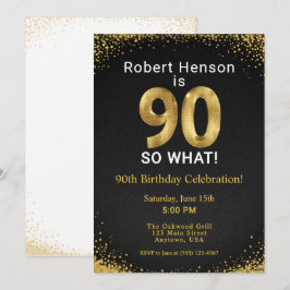 Convites 90 So What! Black Gold 90th Birthday