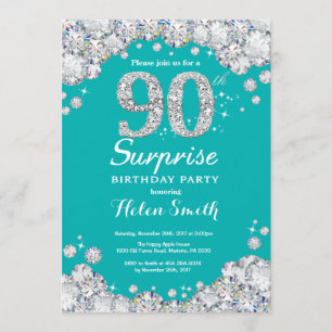 Convites 90 Surpresa: Teal de aniversário e Diamante de Pr