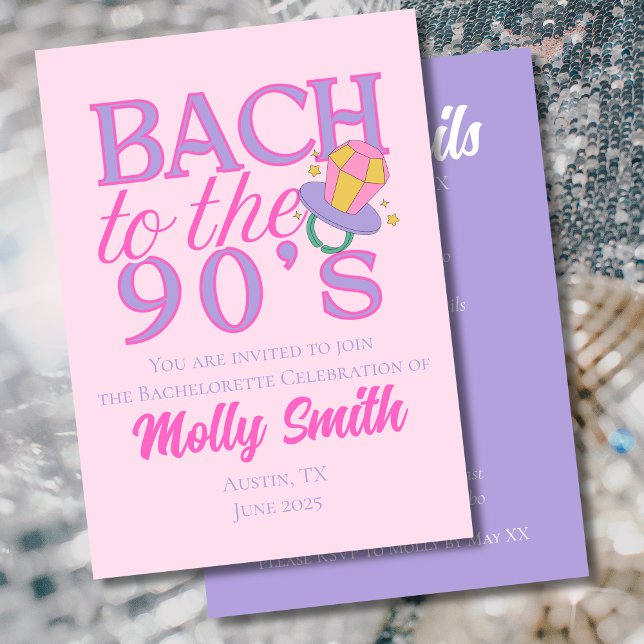 Convites 90s Retro Rosa Despedida de Solteira (Bach to the 90s invite with modern serif font – perfect for bachelorette or bridal celebrations!)