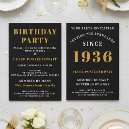 Convites 90th Birthday 1936 Black Gold Personalized For Him