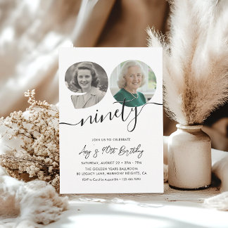 Convites 90th Birthday Party Elegant 2 Photo Birthday