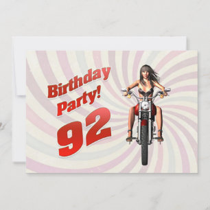 Convites 92ª festa de aniversário com uma menina numa mot