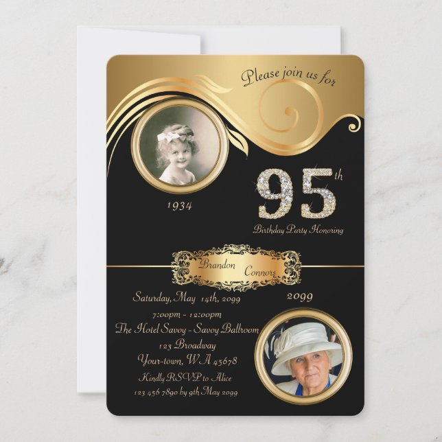 Convites 95º,Homem de aniversário 95º,deco de arte elegante (Frente)