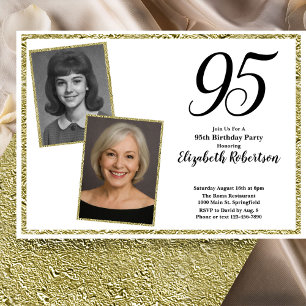 Convites 95º Personalizado Foto Branco e Dourado 