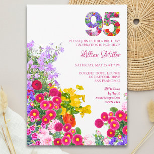 Convites 95 Anos Elegant Garden Floral – Aniversário de 95