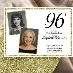 Convites 96º Personalizado Foto Branco e Dourado
